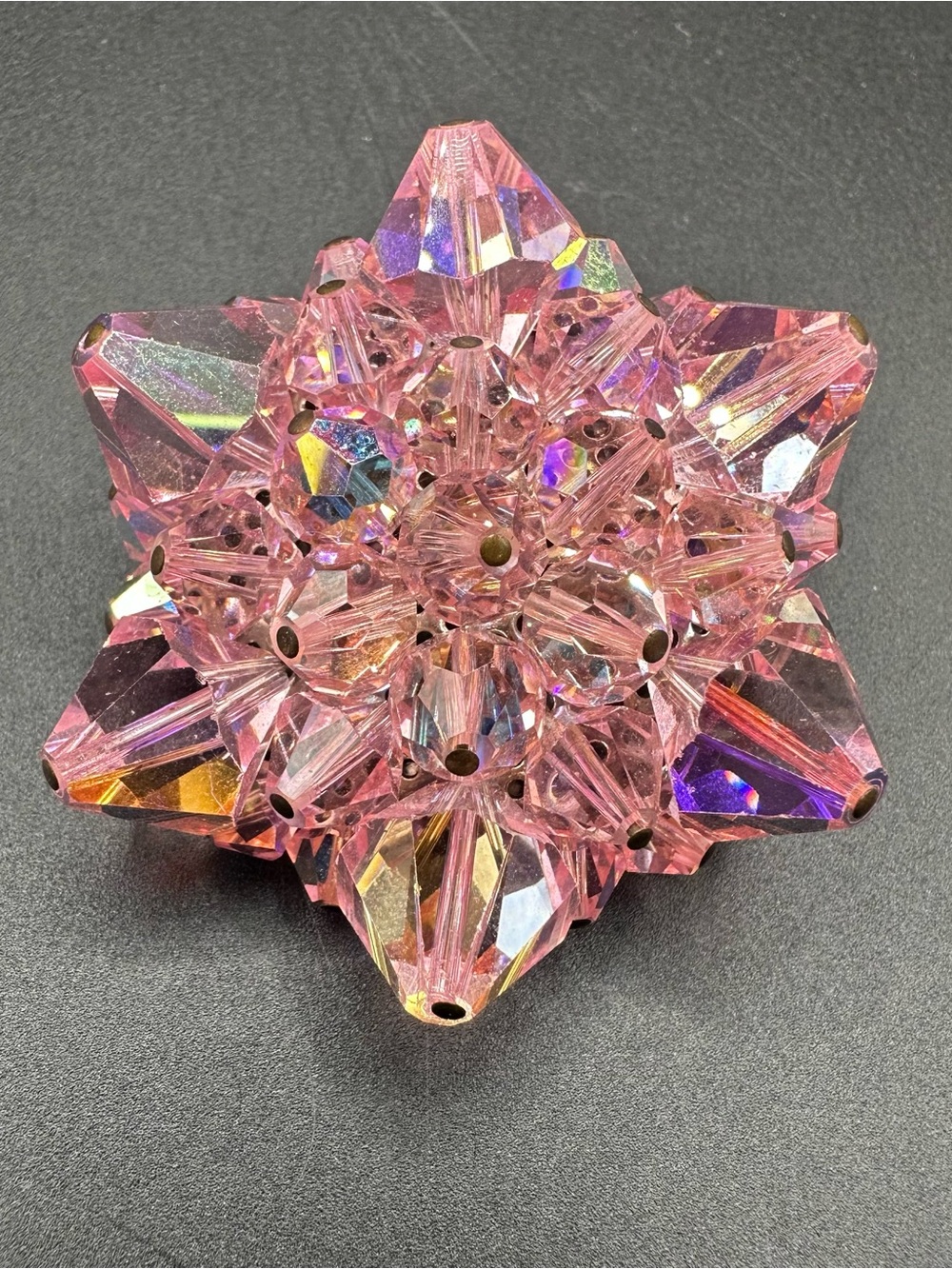 Sparkling Vintage Pink Crystal AB Aurora Borealis Star Brooch 1 3/4”